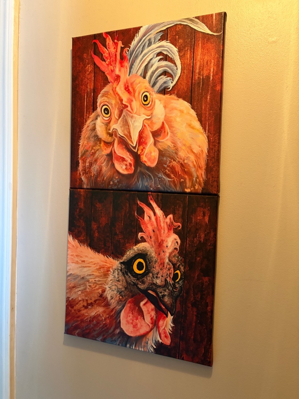 Custom scary rooster + inquisitive rooster canvas prints! very chic!
